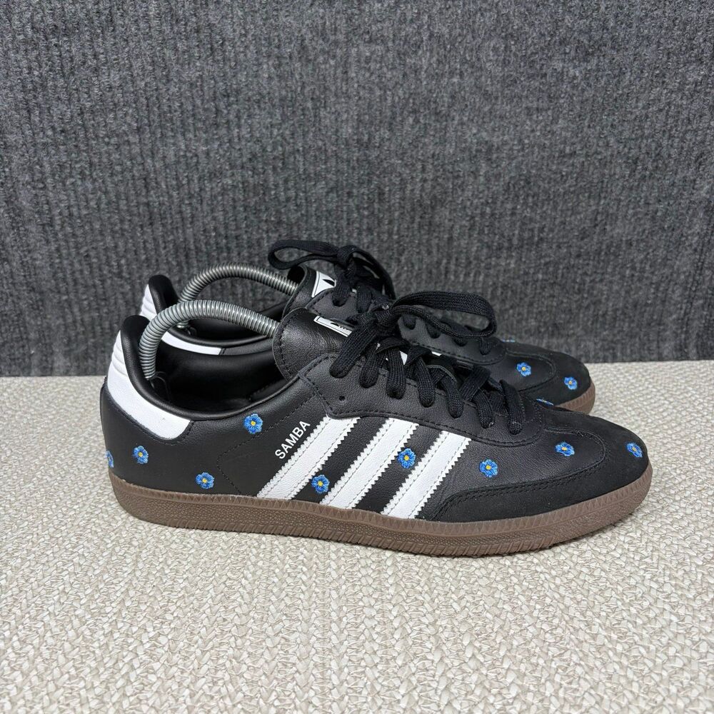 Adidas Samba OG Black Embroidered Floral Blue Leather Shoes Women’s 10 IF4397